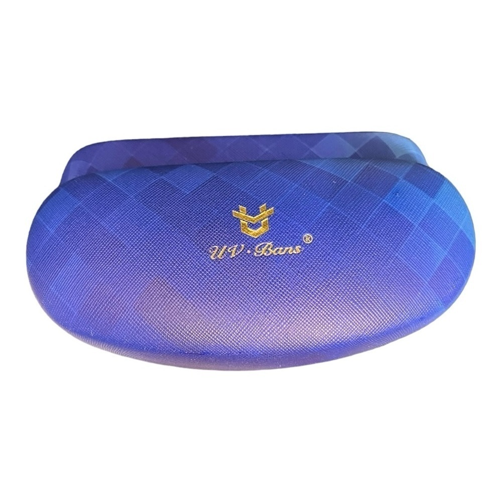 UV Bans clam shell hard sunglass case blues purples protective.